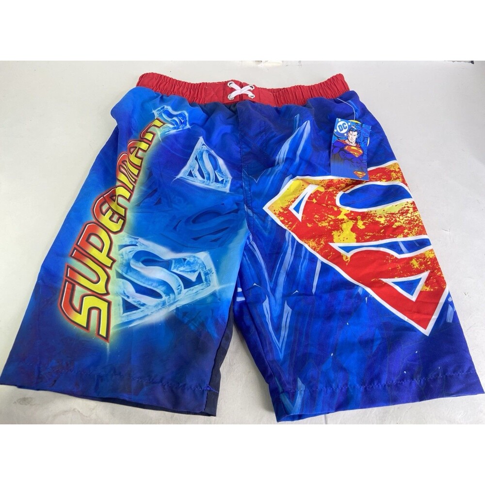 DC Comics Superman Swim Trunks Shorts Lined UPF 50 Swimwear Bottoms Boys Size 12